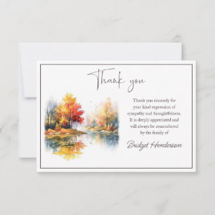 Watercolor Autumn Landscape Lake Funeral Thank You Card
