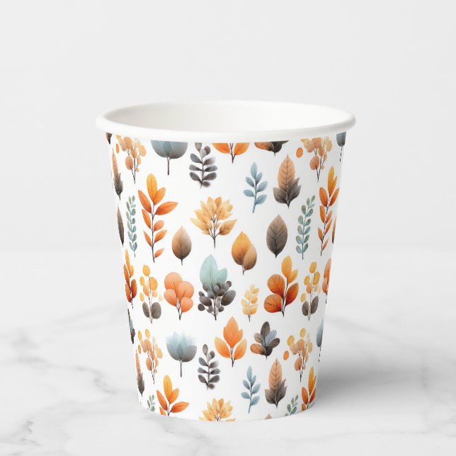 Watercolor Autumn Leaf Pattern Thanksgiving  Paper Cups (Front)