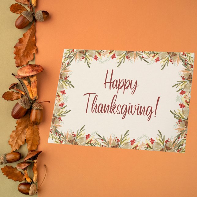 Watercolor Autumn Leaves and Berries Thanksgiving Card (Creator Uploaded)