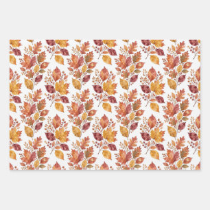 Watercolor Autumn Leaves and Berries Wrapping Paper Sheet