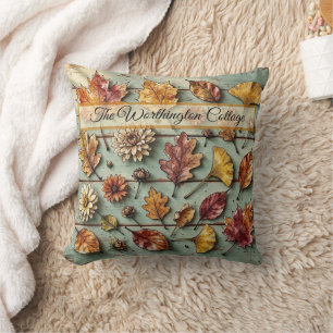 Watercolor Autumn Leaves and Wood Rustic Fall Art Cushion