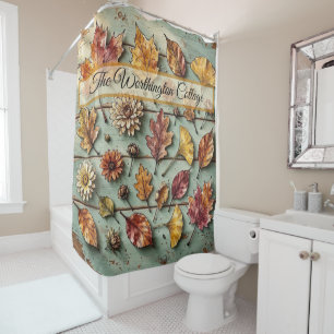 Watercolor Autumn Leaves and Wood Rustic Fall Art Shower Curtain