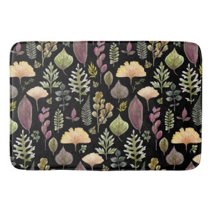 Watercolor Autumn Leaves Black Bathmat