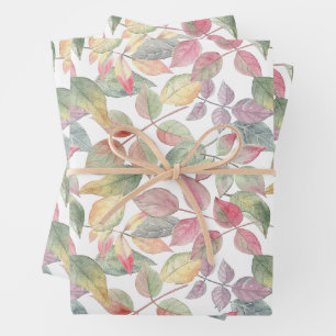 Watercolor Autumn Leaves Botanical Nature Wrapping Paper Sheet