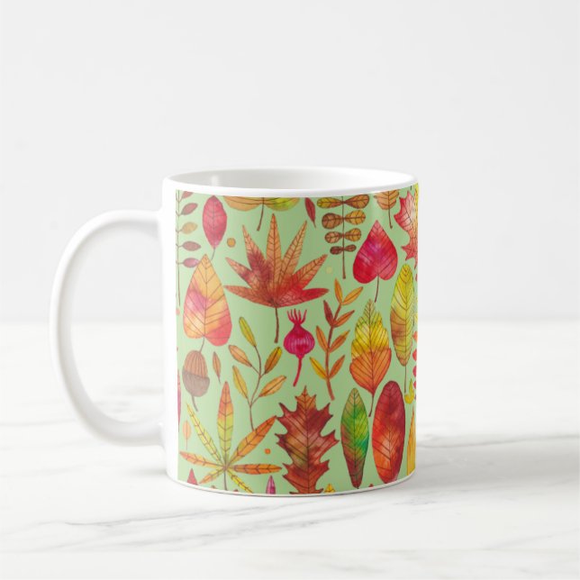 Watercolor Autumn Leaves Coffee Mug (Left)