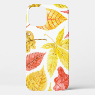 Watercolor autumn leaves, colourful pattern. iPhone 12 case
