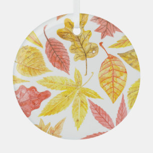 Watercolor autumn leaves, colourful pattern. glass tree decoration