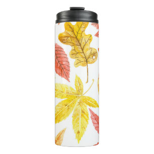 Watercolor autumn leaves, colourful pattern. thermal tumbler