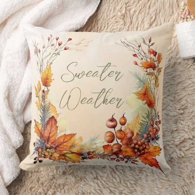 Watercolor Autumn Leaves Cushion (Blanket)