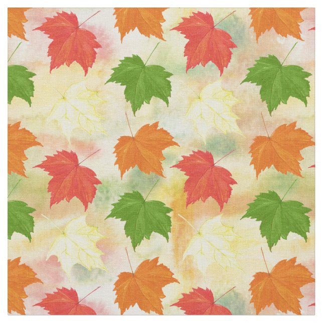 watercolor autumn leaves fabric (Close Up)