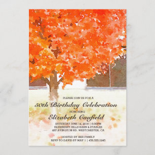 Watercolor Autumn Leaves   Fall Birthday Party Invitation