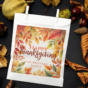 Watercolor Autumn Leaves Family Thanksgiving Favour Bags