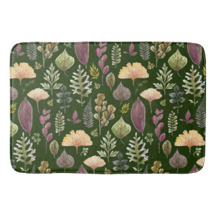 Watercolor Autumn Leaves Forest Green Bathmat