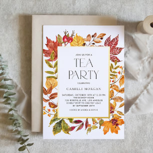 Watercolor Autumn Leaves Frame Bridal Tea Party