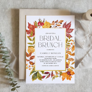 Watercolor Autumn Leaves Frame Fall Bridal Brunch