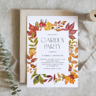 Watercolor Autumn Leaves Frame Fall Garden Party Invitation