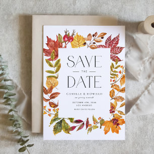 Watercolor Autumn Leaves Frame Fall Save The Date