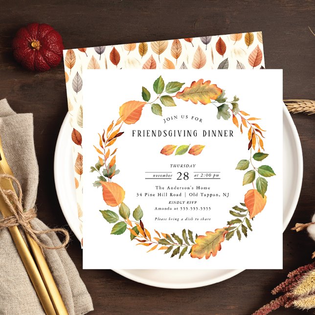 Watercolor Autumn Leaves Friendsgiving Dinner Invitation (Creator Uploaded)