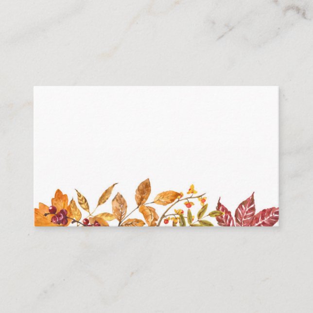 Watercolor Autumn Leaves Garland Fall Wedding Place Card (Front)