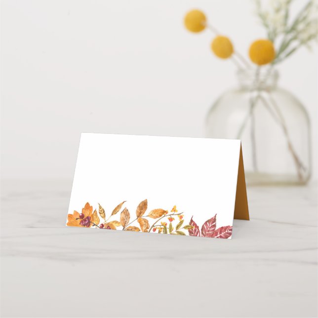 Watercolor Autumn Leaves Garland Fall Wedding Place Card (Front)