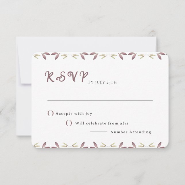 Watercolor Autumn Leaves Line Wedding RSVP Card (Front)