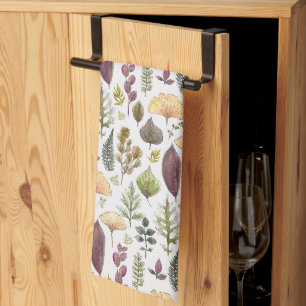 Watercolor Autumn Leaves Off-White Kitchen Towel