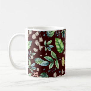 Watercolor Autumn Leaves on Burgundy Coffee Mug