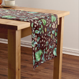 Watercolor Autumn Leaves on Burgundy Short Table Runner