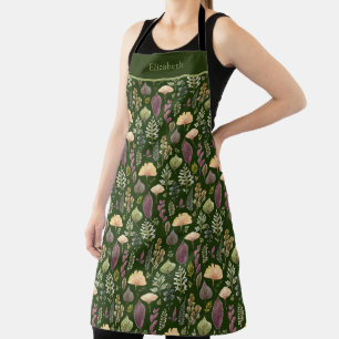 Watercolor Autumn Leaves on Dark Green Botanical Apron