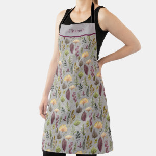Watercolor Autumn Leaves on Grey Botanical Apron