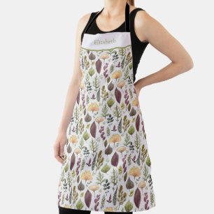 Watercolor Autumn Leaves on White Botanical Apron