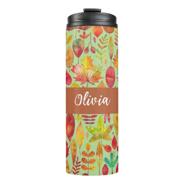 Watercolor Autumn Leaves Personalised Thermal Tumbler (Front)