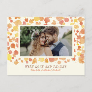 Watercolor Autumn Leaves Photo Thank You Postcard