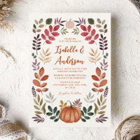 Watercolor Autumn Leaves Pumpkin Wedding 