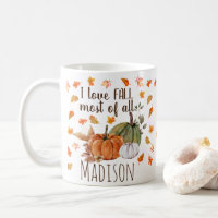 Watercolor Autumn Leaves Pumpkins I Love Fall Name