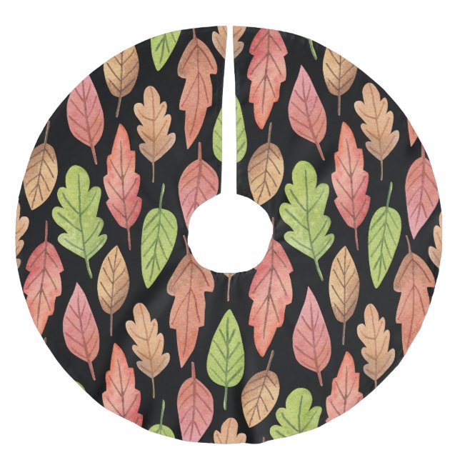 Watercolor autumn leaves: seamless pattern brushed polyester tree skirt (Front)