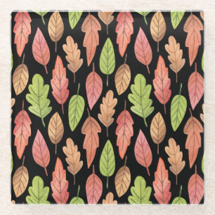 Watercolor autumn leaves: seamless pattern glass coaster