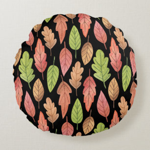 Watercolor autumn leaves: seamless pattern round cushion