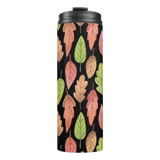 Watercolor autumn leaves: seamless pattern thermal tumbler (Front)