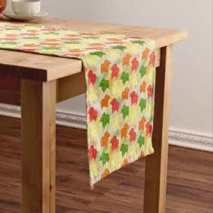 watercolor autumn leaves short table runner