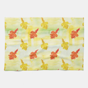watercolor autumn leaves tea towel