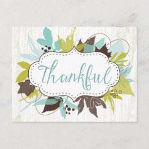 Watercolor Autumn Leaves Thankful Postcard