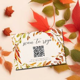 Watercolor Autumn Leaves Wedding QR Code RSVP Card
