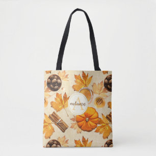 Watercolor Autumn Magic Vintage Scents Monogram Tote Bag