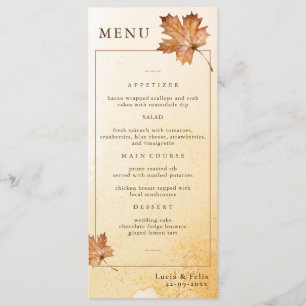 Watercolor Autumn Maple Leaf Wedding Dinner Menu