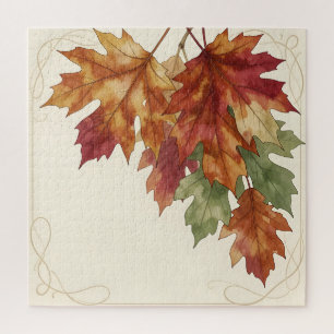 Watercolor Autumn Maple Leaves Elegant Jigsaw Puzzle