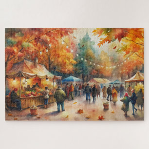 Watercolor Autumn Market Festival, Vibrant Fall Jigsaw Puzzle