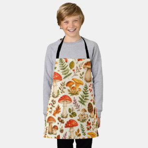 Watercolor Autumn Mushroom Pattern Apron