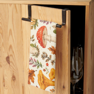 Watercolor Autumn Mushroom Pattern Tea Towel