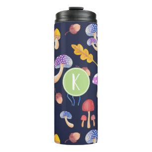 Watercolor Autumn Mushrooms   Monogram Thermal Tumbler